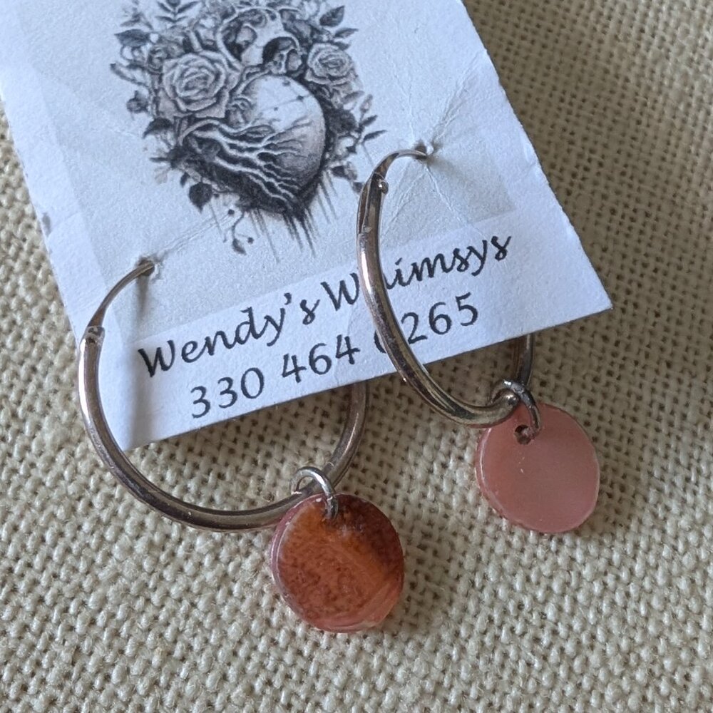 SILVER TONE HOOPS WITH PINK ABALONE CHARMS #39